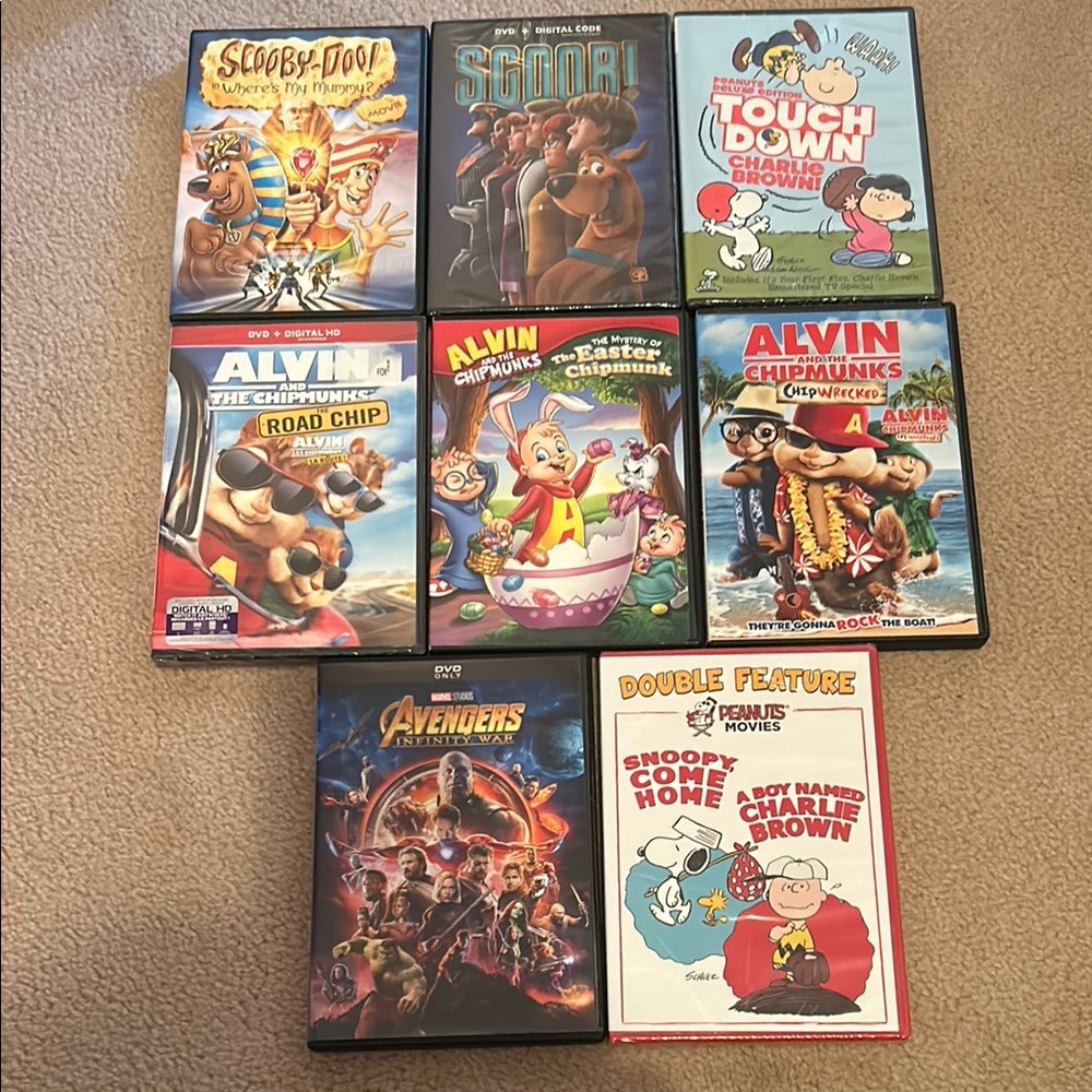 3/$10 DVD Movies/ Tv Shows Scooby Doo, Avengers, Charlie Brown